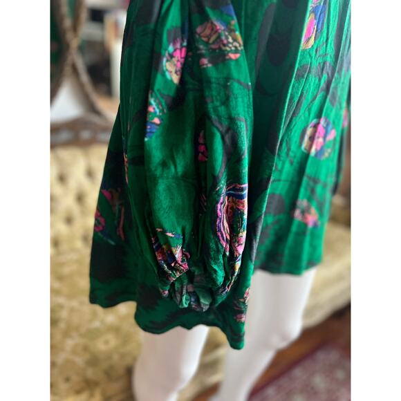 FP Green Floral Cold Shoulder Mini Dress Size Small - Picture 4 of 7